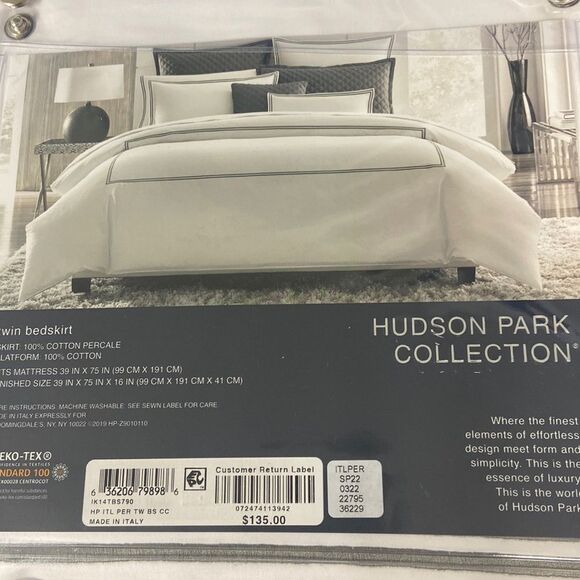 HUDSON PARK COLLECTION Italian Linens Bedskirt, white/stripe Charcoal - Picture 2 of 4